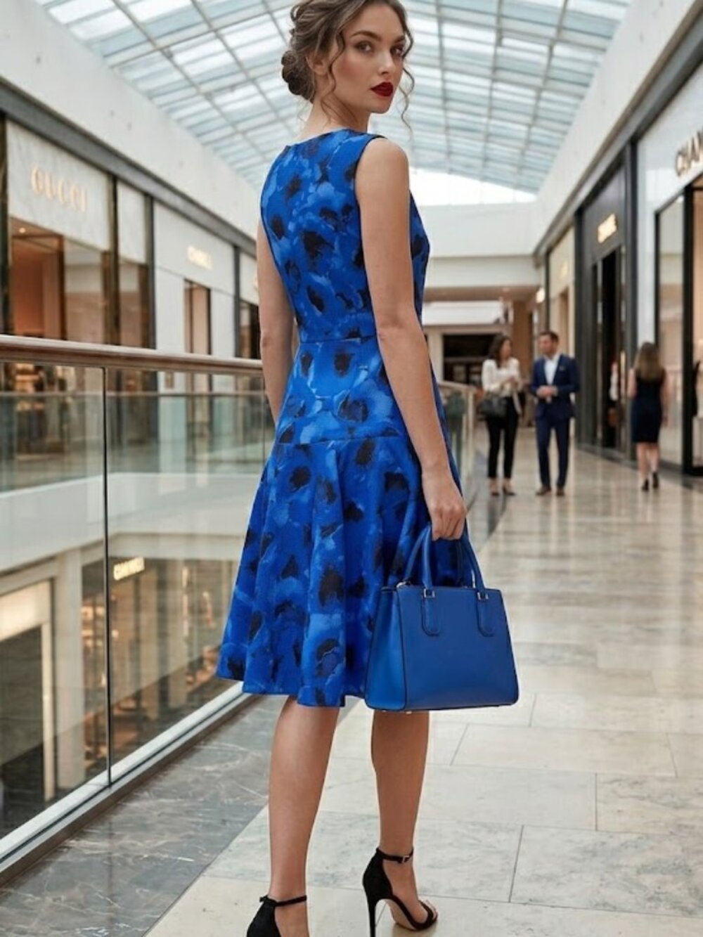 $2,295 MICHAEL KORS COLLECTION Italy Blue Black Floral Designer Dress – Size 14